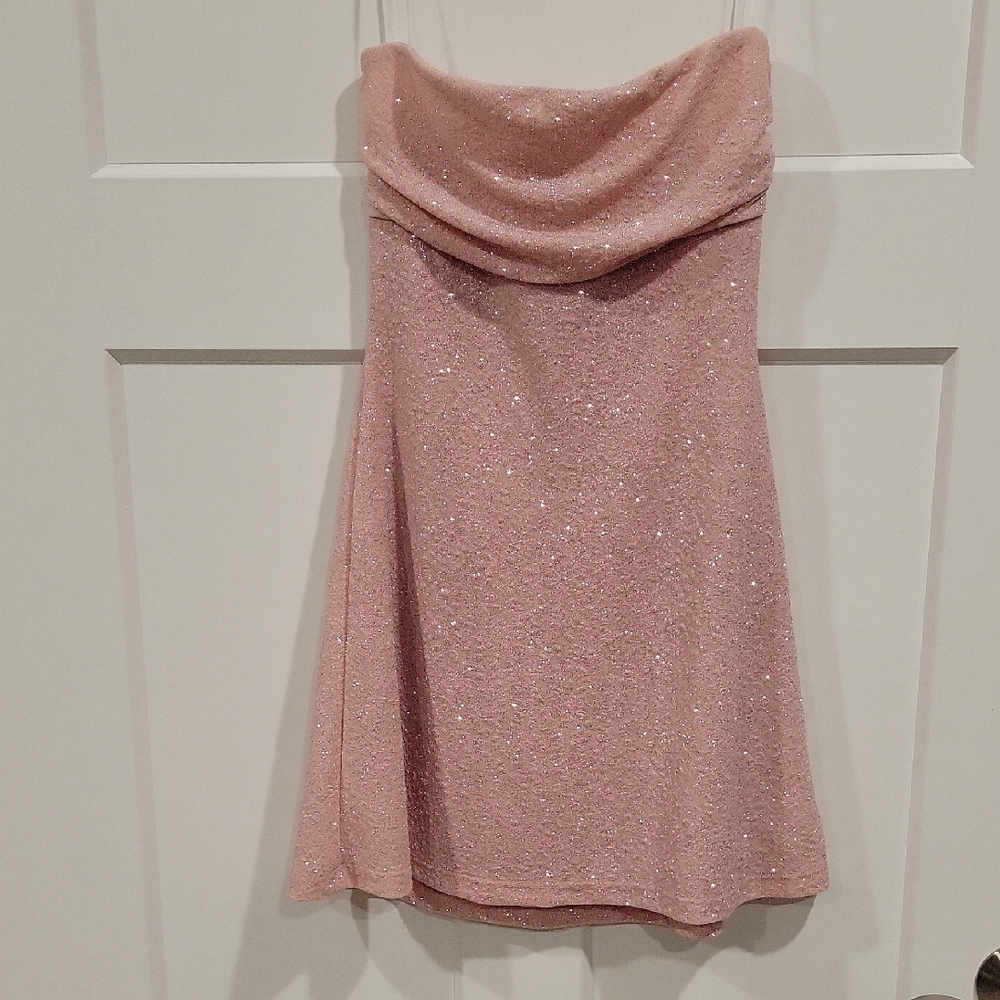 Windsor Sparkling Strapless Cowl Dress in Blush Pink